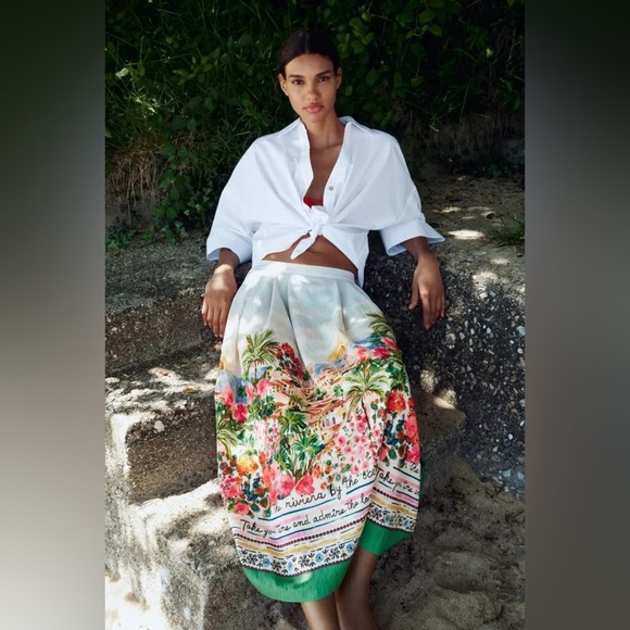 ZARA PRINTED LAYERED MIDI SKIRT - Picture 10 of 16